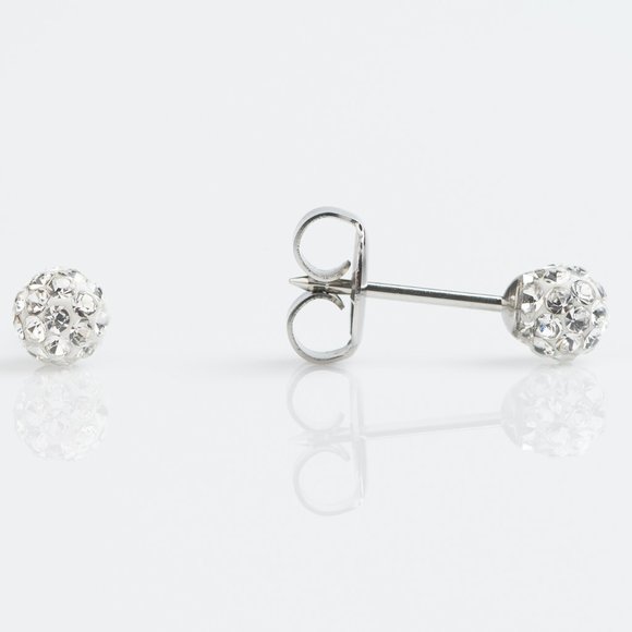 Studex Stainless Steel 4.5MM Fireball with Crystal Ear Piercing Earrings - Picture 1 of 6